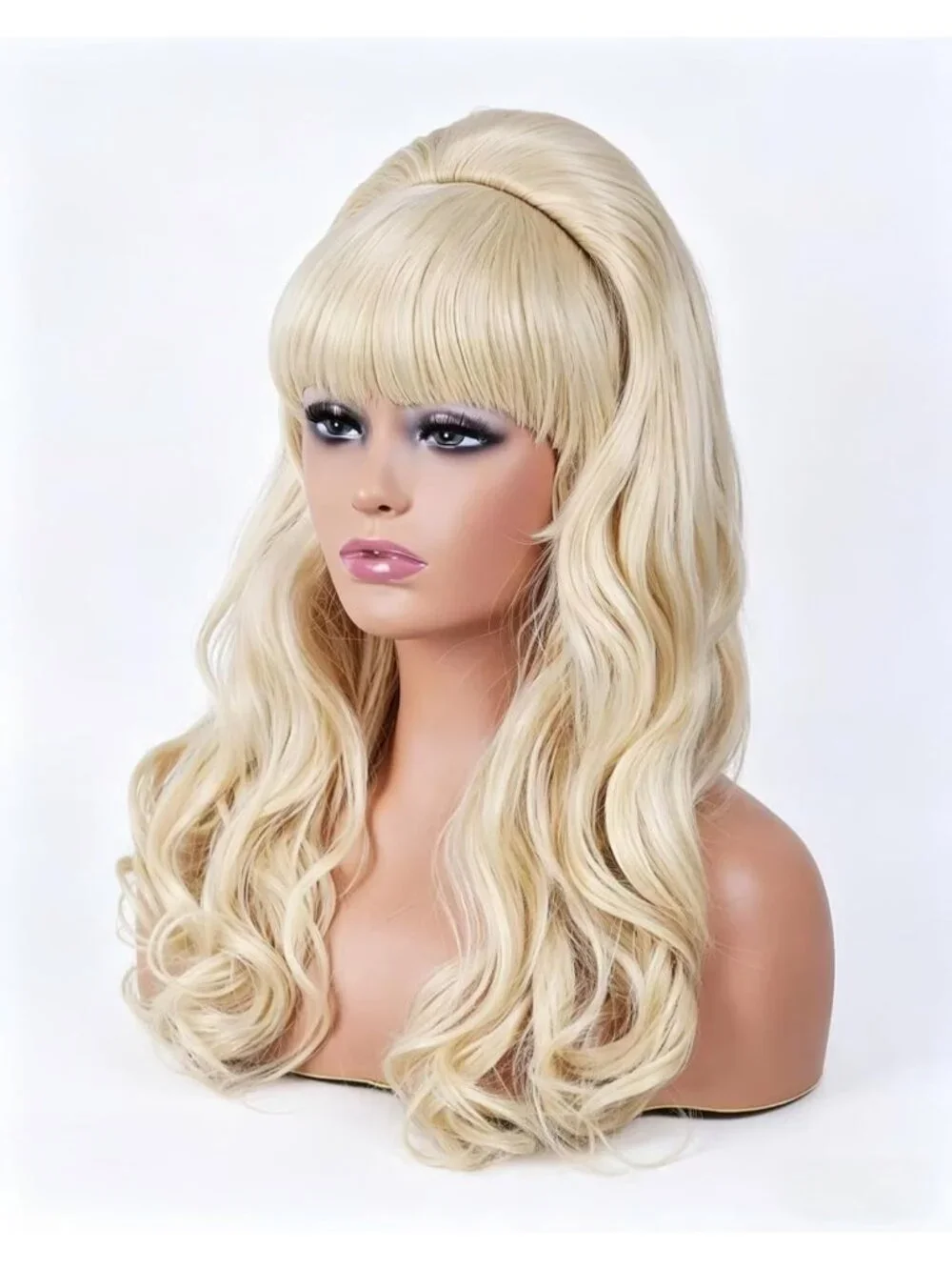 Women's Blonde Heat Resistant Synthetic Fiber Retro Long Wavy Wigs Bangs